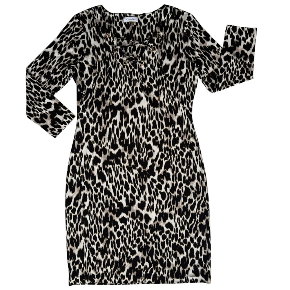 Calvin Klein Womens‎ Leopard Dress Sz 6 Mob Wife Italian Glam Animal Print Money - Picture 12 of 16